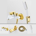 Bathtub Shower Set Wall Mounted Gold and White Bathtub Faucet, Bathroom Black gold Cold and Hot Bath and Shower Mixer Taps Brass