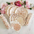 8pcs/lot Flower Rose Gold Paper Plates Birthday Party Dishes Pastel Plate with Gold Foil Baby Shower Wedding Decor Tableware