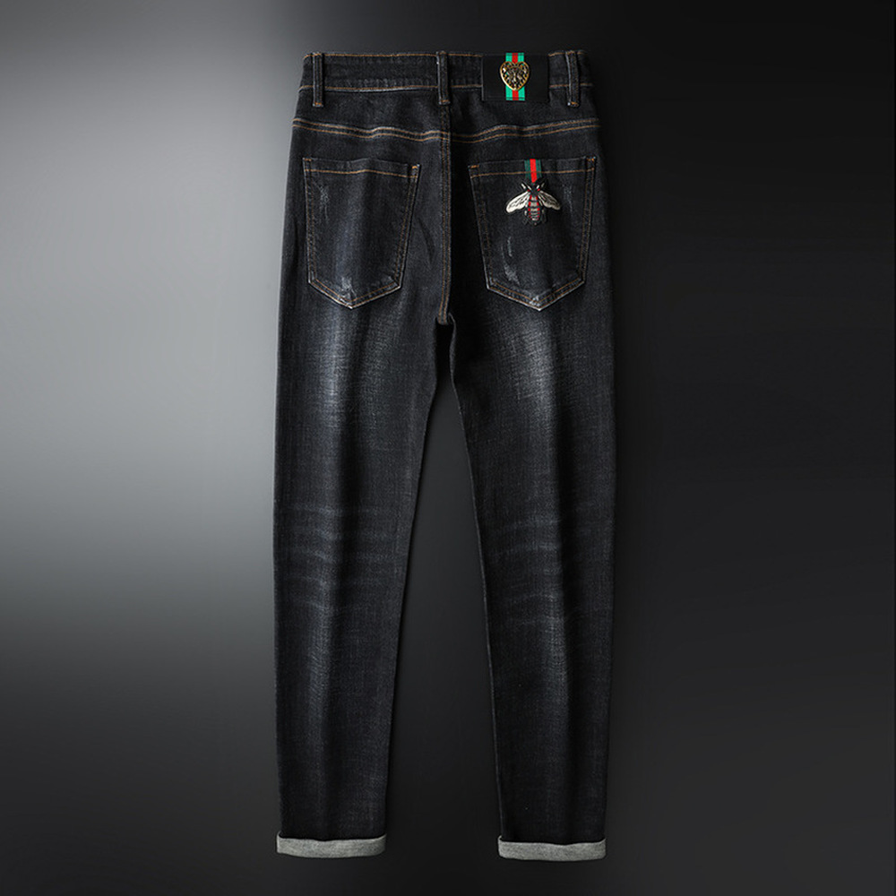 Autumn Winter Cotton Men's Jeans Slim Elastic Cute Bee Brands Business Trousers Classic Style Jeans Denim Pants Male Pants