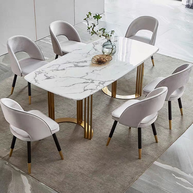 Luxury Modern Home Furniture Stainless Steel Faux Marble Top Room Dining Table