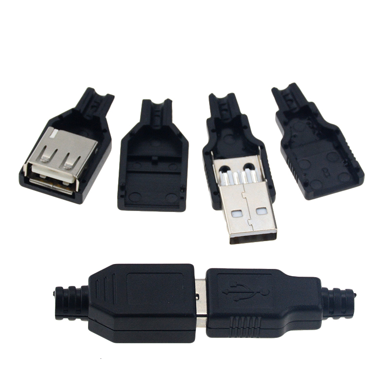 10pcs Type A Male Female USB 4 Pin Plug Socket Connector With Black Plastic Cover Type-A DIY Kits