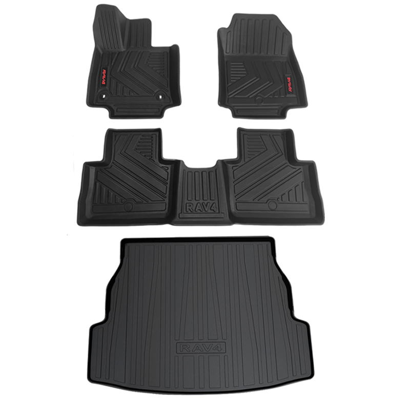 Floor Mats and Trunk Mat Compatible for 2020 TOYOTA RAV4 Front and Rear 2 Rows All Weather Heavy Duty Rubber Car Floor Liners