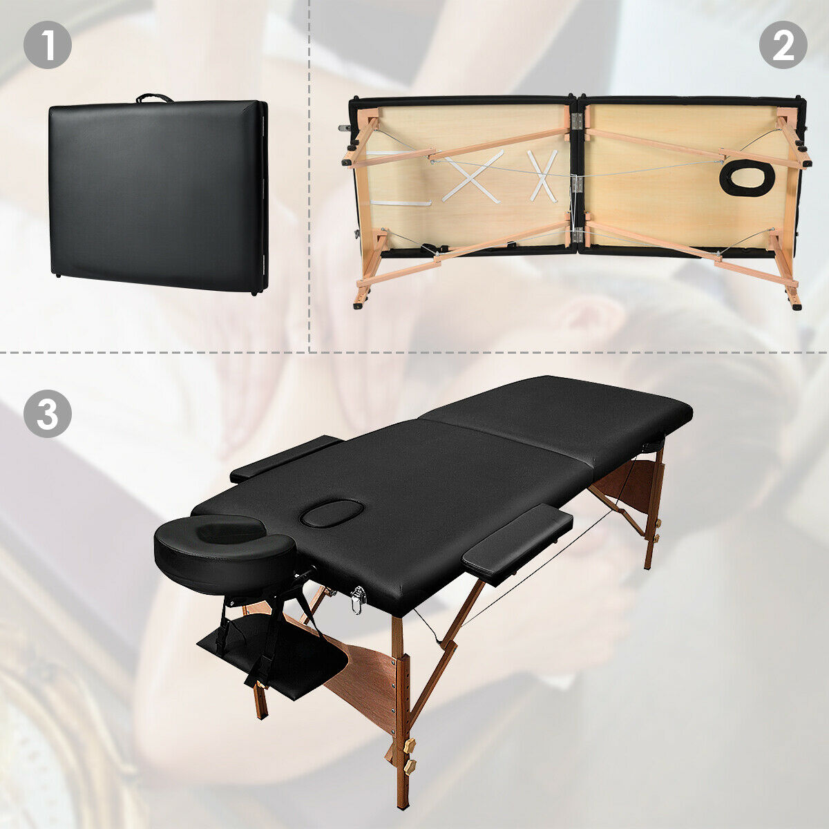 Costway 84"l Portable Massage Table Facial SPA Bed Tattoo W/free Carry Case (Black) HB85207BK
