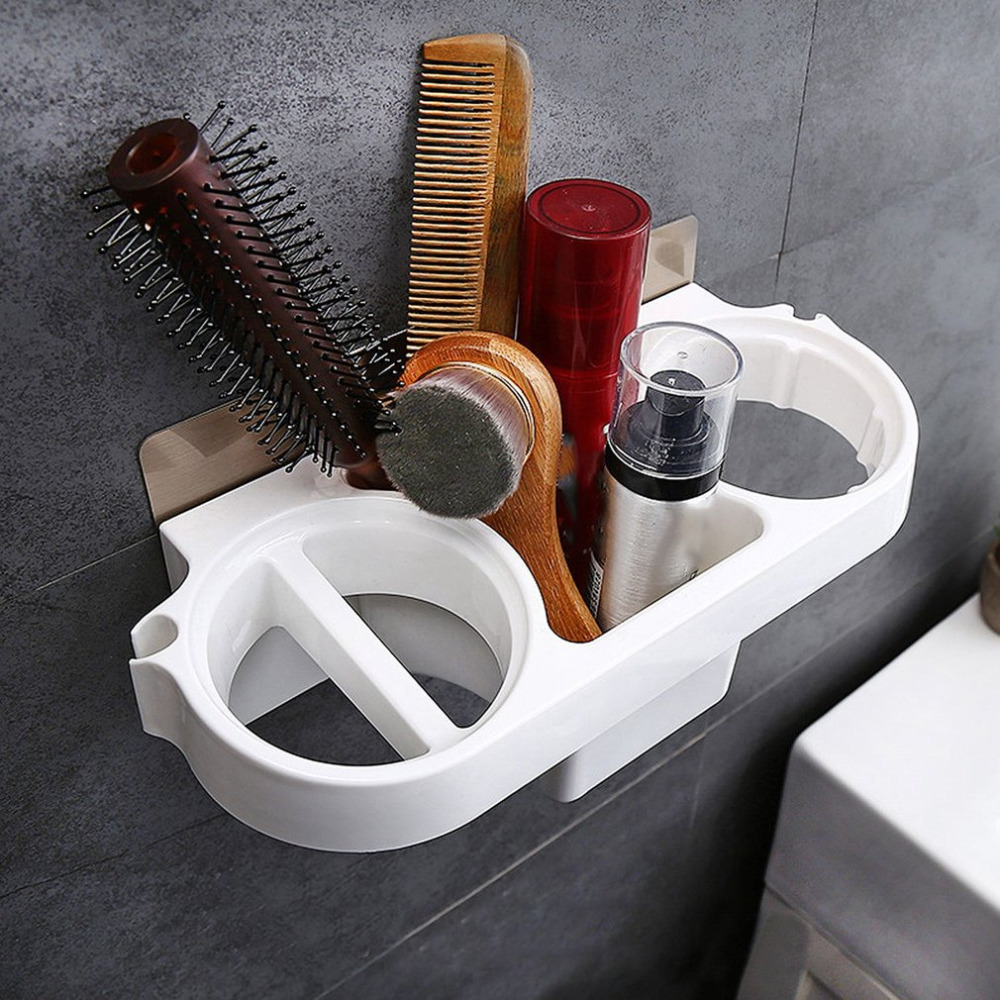 Hair Dryer Rack Comb Holder Bathroom Storage Organizer Self-adhesive Wall Mounted Stand for Shampoo Straightener