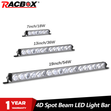 New 7 inch 13 inch 19 inch slim led light bar 4D Lens single row 6000K White spot beam for Off Road boat 4x4 truck SUV UTV ATV