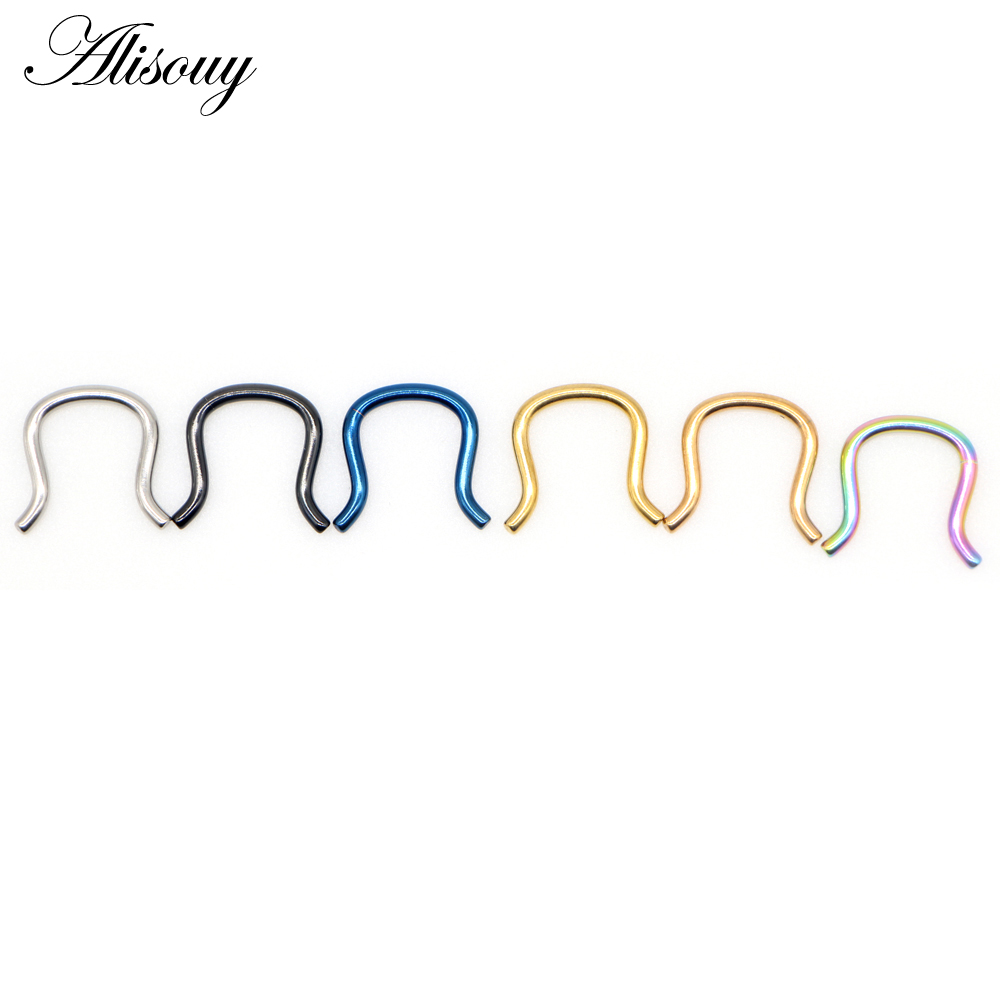 Alisouy 1pc U Shaped Punk Fake Open Septum Nose Ring Industrial Stainless Steel Helix Tragus Ring Earrings Body Piercing Jewelry