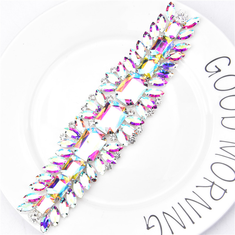 Diamond Applique 20X5Cm 9 Color Crystal Leaf Long Patch Ab Rhinestone Glass Welding Flower Silver Decal Wedding Belt Accessories
