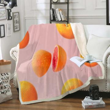 Fruit Throw Blanket Orange Blueberry Lemon Coconut Dragon Fruit Sherpa Fleece Blanket Fresh and Cool Soft Bedspreads on Bed