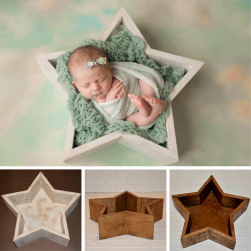Newborn Photography Props Mini Baby Wooden Bed Baby Shoot Container Five-pointed Star Bed Photo Studio Posing Prop Creative Prop
