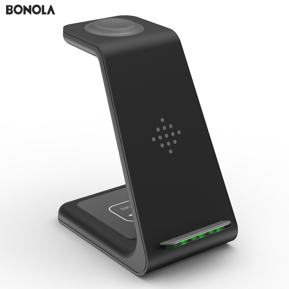 Bonola Qi 3 in 1 Wireles Chargeing Station For iPhone11Pro/Xr/Xs/AirPods Pro/iWatch5 Wireless Charge For SamsungS10/Buds/Watch