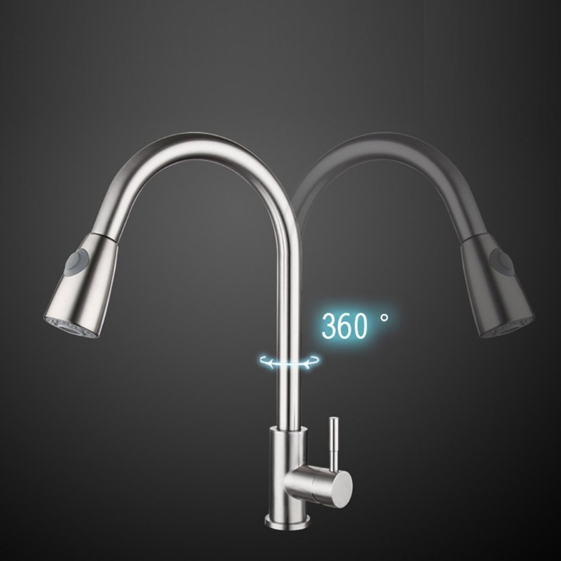 1/2" Stainless Steel Kitchen Sink Faucets with Pull Down Sprayer Single Handle Deck Mount Pull Out 360° Swivel Faucets