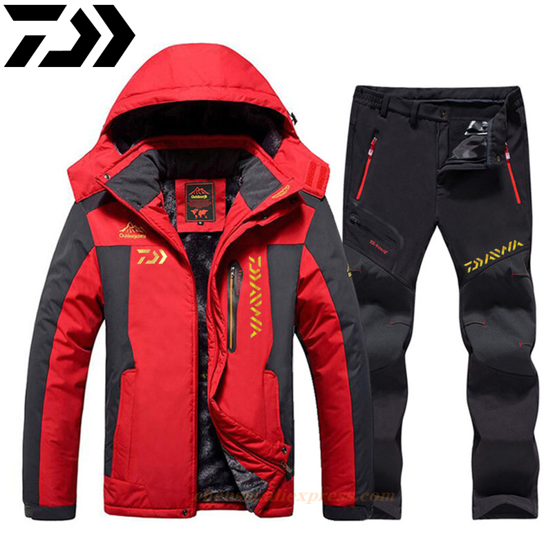 DAIWA Men Suit for Fishing Jacket Waterproof Windproof Warm Thick Pants Fishing Shirt Sports Fishing Suit Winter Fishing Wear