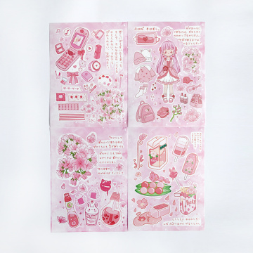 4 Sheets Little Girl's Sakura World Washi Paper Diary Stickers Mushroom Decorative Album Notebook Decor