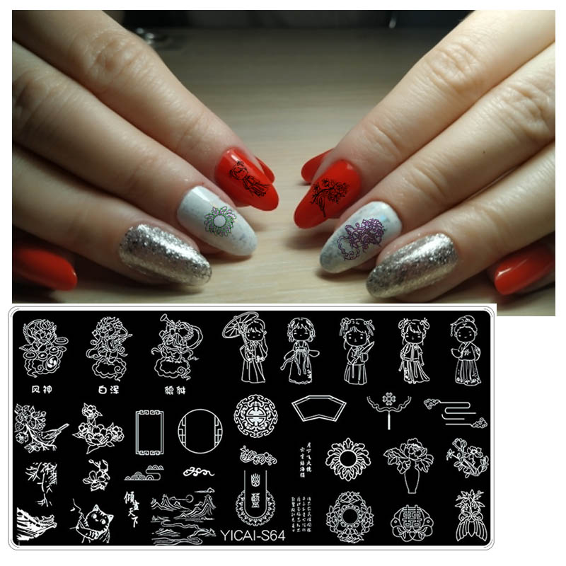 Nail Stamping Plate Chinese Style Design Drawing Rectangle Template Nail Art Image Stamp Stencil Print Tools