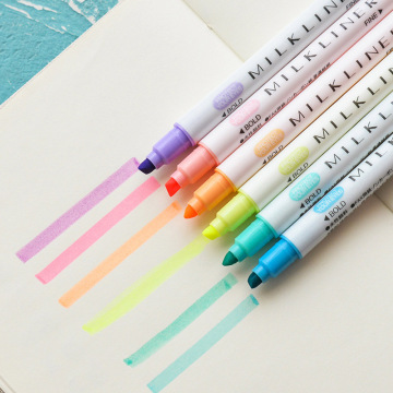 12PCS/Set Cute Highlighter Marker Pens For Writing Kawaii Dual Colors Art Marker Pens School Office Supplies Korean Stationery