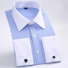 Men's Dress Shirts Loose French Cuff Regular Fit Luxury Striped Business Long Sleeve Cufflinks Social Pluse Size 6XL