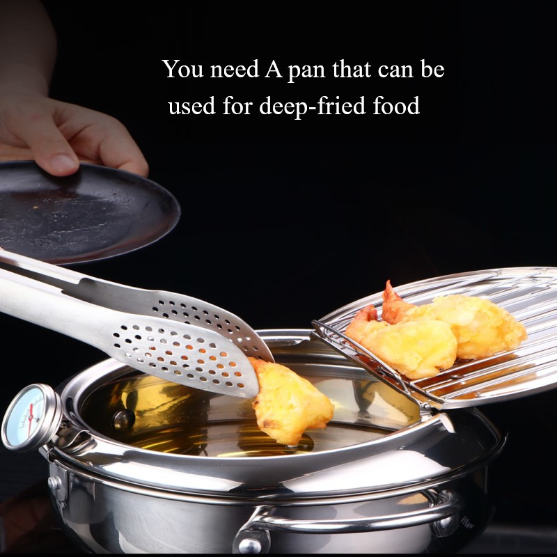 Japanese Deep Frying Pot Tempura Fryer Pan Temperature Control Fried Chicken Pans