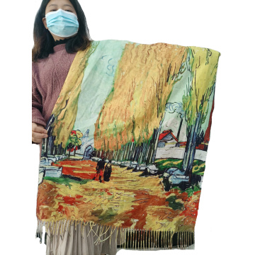 2020 Winter Cashmere Scarf Luxury Brand Shawl Digital Print Pashmina Femme Oil Painting Blanket Outdoor Coat Scarves for Women