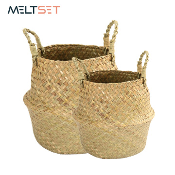 Handmade Rattan Storage Basket Seagrass Laundry Basket Wicker Picnic Basket for Plant Flower Fruit Storage Box Dirty Clothes Bag