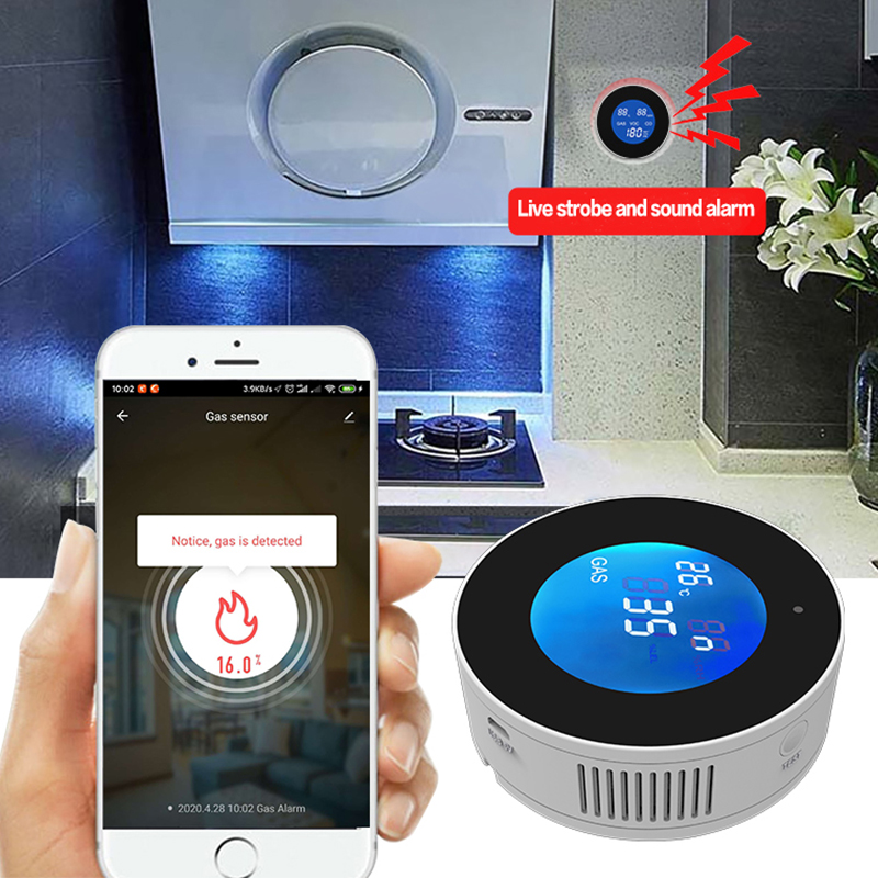 Marlboze Tuya WiFi Gas detector Smart Life Alarm Sensor Natural Gas Leak lcd Display Temperature Detector