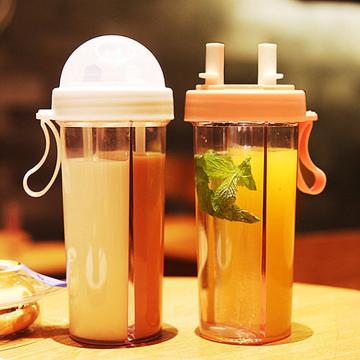 420/600ml Water Bottles Portable Dual Straw Separate Drink Water Beverage Bottle Couples botellas para agua бутылка для воды