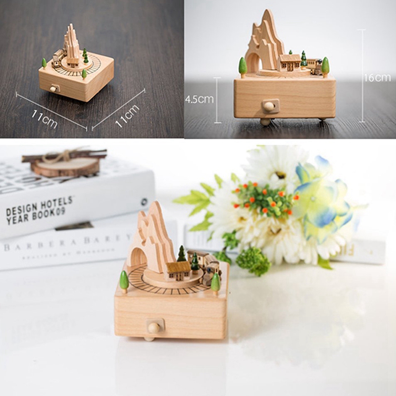 Wooden Musical Box Featuring Mountain Tunnel With Small Moving netic Train | Plays