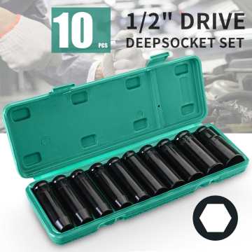 10Pcs 8-24Mm 1/2 inch Drive Deep Impact Socket Set Heavy Metric Garage Tool For Wrench Adapter Hand Tool Set