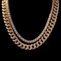 UWIN 2 Necklaces Fashion Hiphop Jewelry 13mm Cuban Link Chain With 5mm Iced Out Rhinestones Tennis Chains Gold Color Necklace