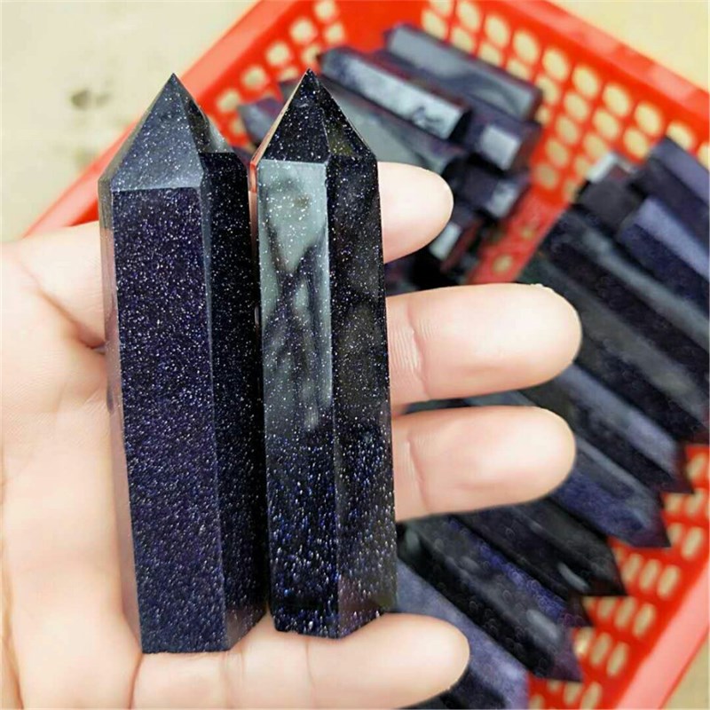 1PC Natural Crystal Blue Sandstone Hexagonal Column Crystal Point Mineral Ornament Healing Wand Home Decor DIY Gift Decoration