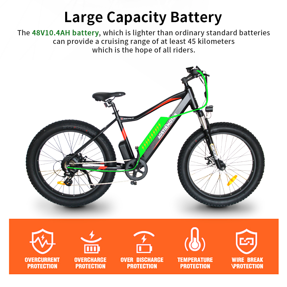 AOSTIRMOTOR Electric Bike 48V 10.4Ah Lithium Battery EBike 750W 7 Speed Fat Tire Electric Mountain Bicycle