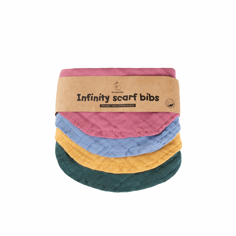 Kangobaby 100% Cotton Muslin Baby Bib Set Infinity Scarf Bib Burp Cloths Saliva Towel Bandana bib Set