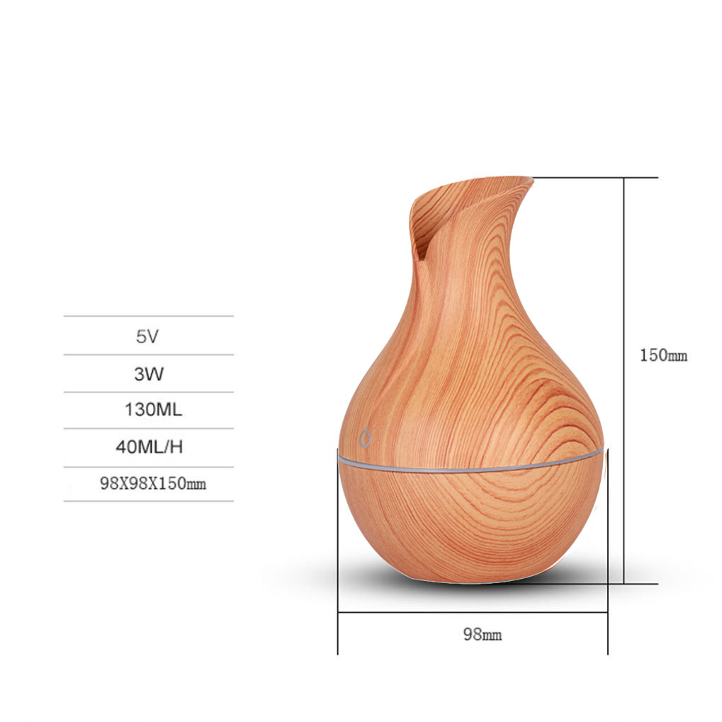 kongyide 130ml Aroma Essential Oil Diffuser Ultrasonic Air Humidifier with Wood Grain 7 Color Changing LED Light for Office Home