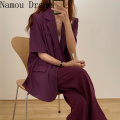 Korean-Style Chic Retro Lapel Two-Button Loose Thin Suit Jacket + Drape High-Waist Wide-Leg Mopping Trousers womens pantsuit