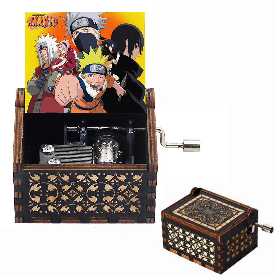 New Antique Wooden Carved Hand Cranked Can't Help Falling in Love Naruto Music Box Birthday Christmas Gift Casket Decoration