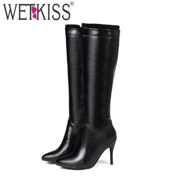 WETKISS knee High Women Boots Pointed Toe Footwear Sexy Female Boot High Heels Shoes Sexy Woman 2019 Winter New Plus Size 34-45