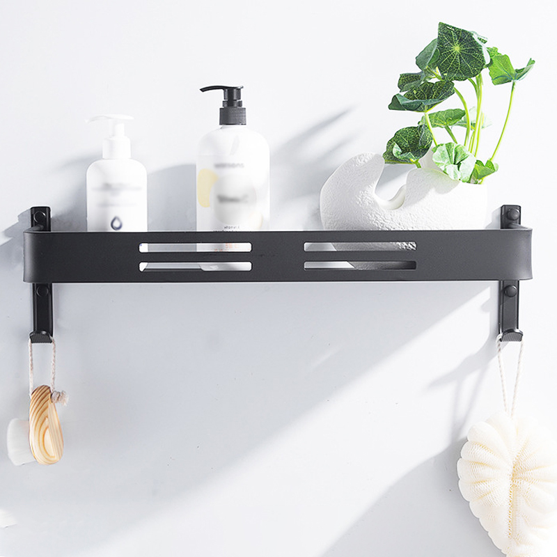 Towel Hanger Wall Mounted Towel Rack Bathroom Towel Holder Aluminum Black Towel Bar Rail Matte Black Shampoo Storage Holder