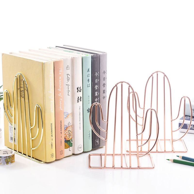 2PCS/Pair Creative Cactus Shaped Metal Bookends Book Support Stand Desk Organizer Storage Holder Shelf