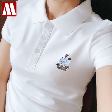 Wholesale Price Women's Summer Polo Shirt Lady Cotton Boat Embroidery Short Sleeve Tee Shirt Breathable Sailboat Polo Jerseys