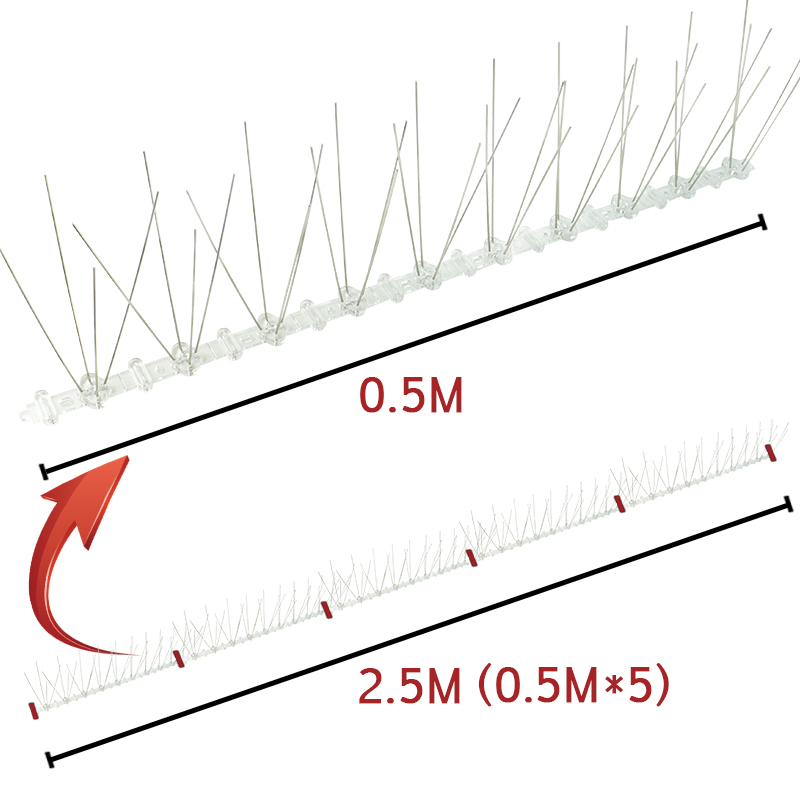 0.5M/1M/2M/3M/5M Stainless Steel Pigeon Swallow Sparrow Bird Spikes Defender Anti Bird Gone with Flexible Plastic Base Strips