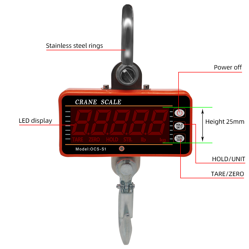 Crane Scale 1000KG 1Ton 2000lb OCS-S1 Digital balance LCD High Accurate Industrial Heavy Duty Hanging Hook Hanging Scales 40%off