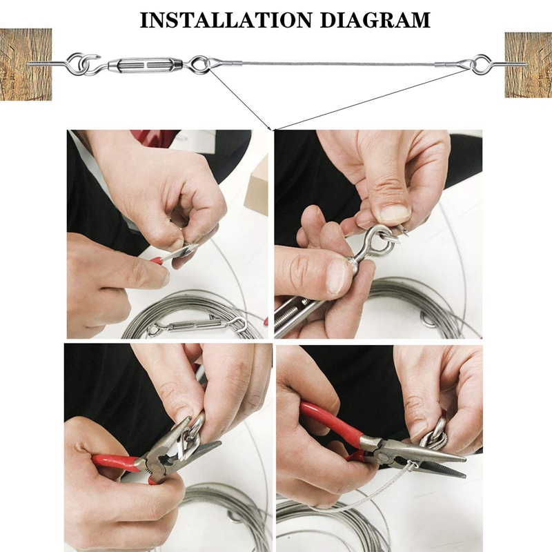 1/16 Inch Cable Railing Kit for Wooden Post Turnbuckle Wire Tensioner Strainer Lag Screw Eye Thimble and Crimping Loop