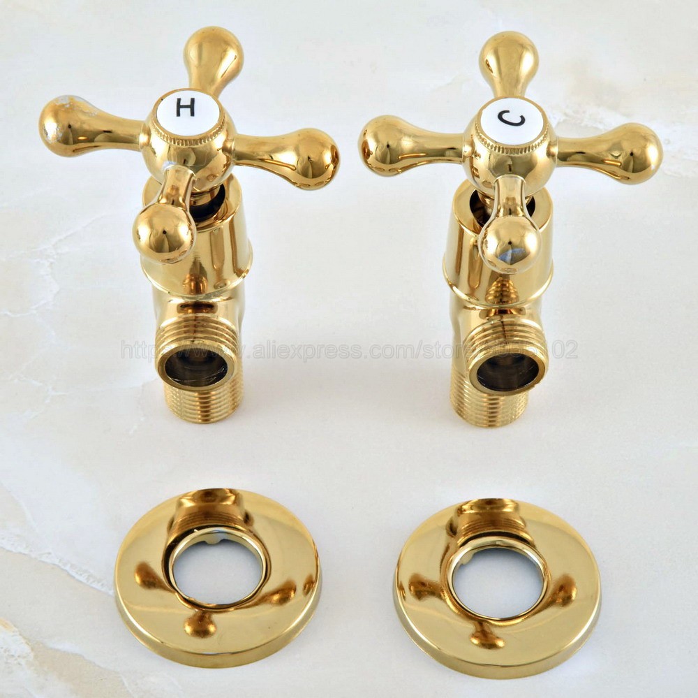 Gold Color Brass 1/2"male x 1/2" male Brass Bathroom Angle Stop Valve Gold Finish Filling Valves Bathroom zav013