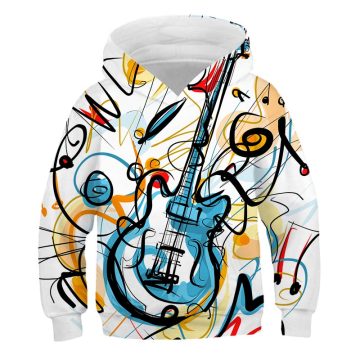 2020 Autumn and winter music notes Boys Girls guitar Hoodies fashion Sweatshirt for Boys long Sleeve Kid Children print Clothing