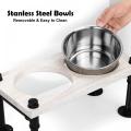 Raised Dog Bowl with Two Stainless Steel Bowls