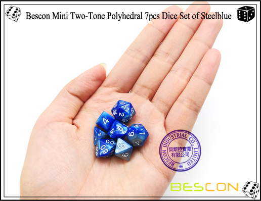 Bescon Mini Two-Tone Polyhedral 7pcs Dice Set of Steelblue-6