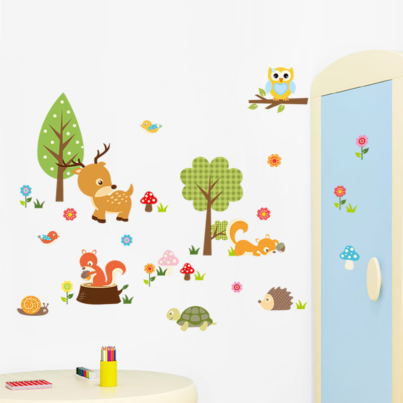 Cartoon Forest animals Wall Sticker kids rooms living room Decals wallpaper bedroom nursery background home decor stickers