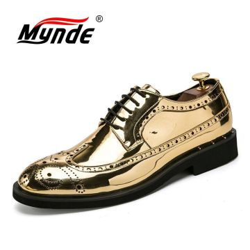 Mynde Luxury Leather Brogue Mens Formal Flats Shoes Men Fashion Pointed Oxfords Dress Shoes Wedding Business Office Men Shoes
