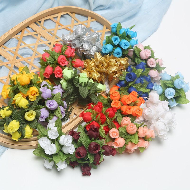 36/72/144pcs Mini Artificial Flower Silk Rose Flower Bouquet for Wedding Party Home Decoration DIY Wreath Scrapbook accessories