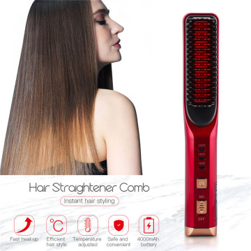 Rechargeable Hair Straightening Iron Temperature Control Electric Hair Brush Straightener Comb Curling Brush Styling Hairstyle