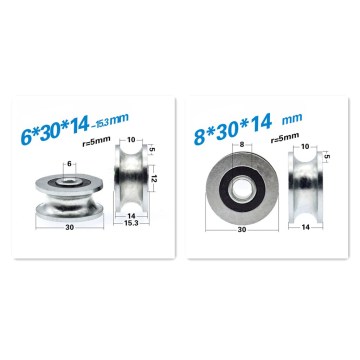 1PC 6x30x14mm/8x30x14mm Stainless Steel U Grooved Rolling Bearing Pulley Track Guide Wheel Hardware Pulley Accessories